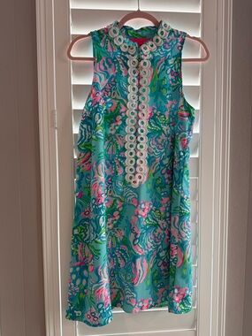 Lilly Pulitzer Blue Green Pink Floral Embroidered dress